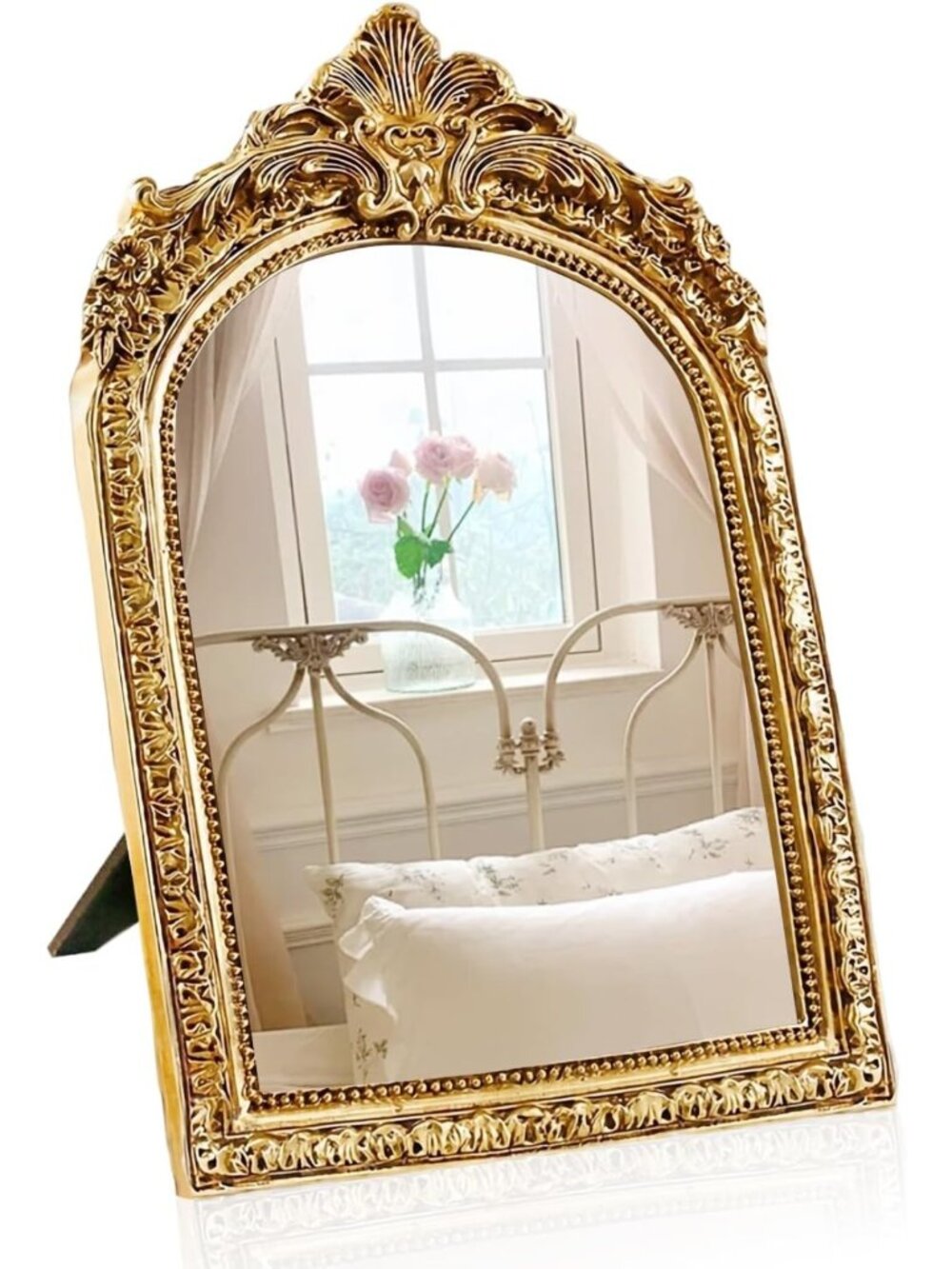Vintage 7" Gold Antique Tabletop Mirror - Elegant Resin Frame, Home Decor Accent
